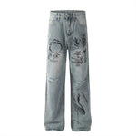 Graffiti Printing Ripped Jeans For Men